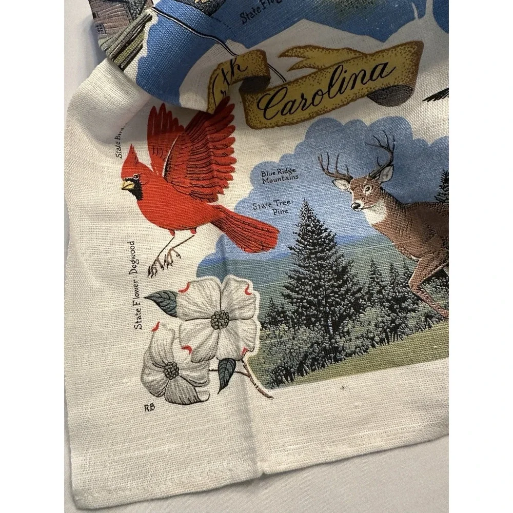 VTG  Linen Souvenir North Carolina Kitchen Dish Tea Towel‎ 26x16 NWT Stevens